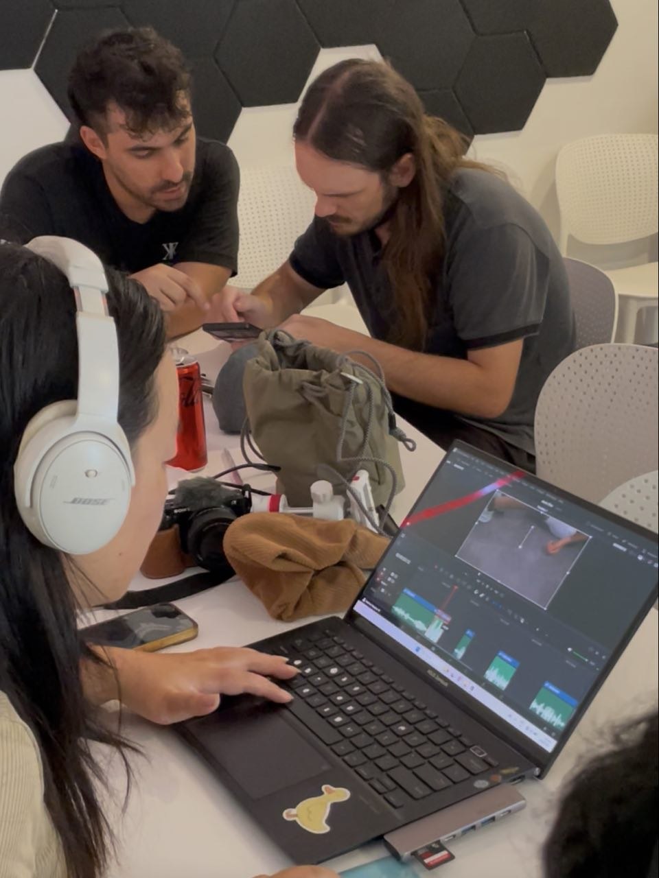A Tiny Film Club team editing their film together